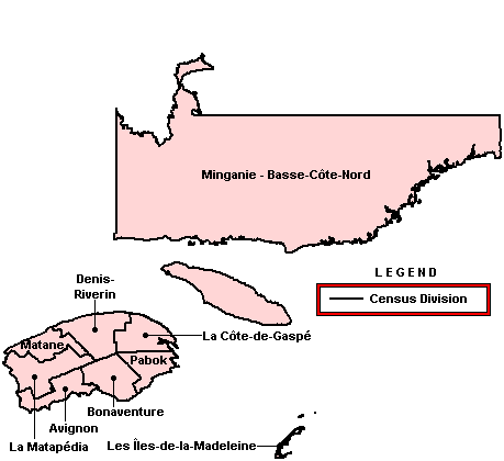 Map: EI Economic Region of Gaspésie-Îles-de-la-Madeleine (See full description below image)