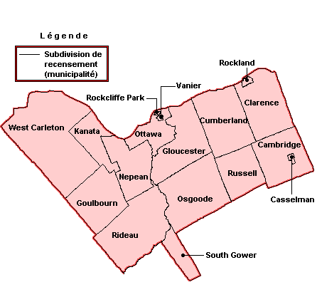 Carte : Région économique de l'assurance-emploi d'Ottawa (Voir la description complète sous l'image)