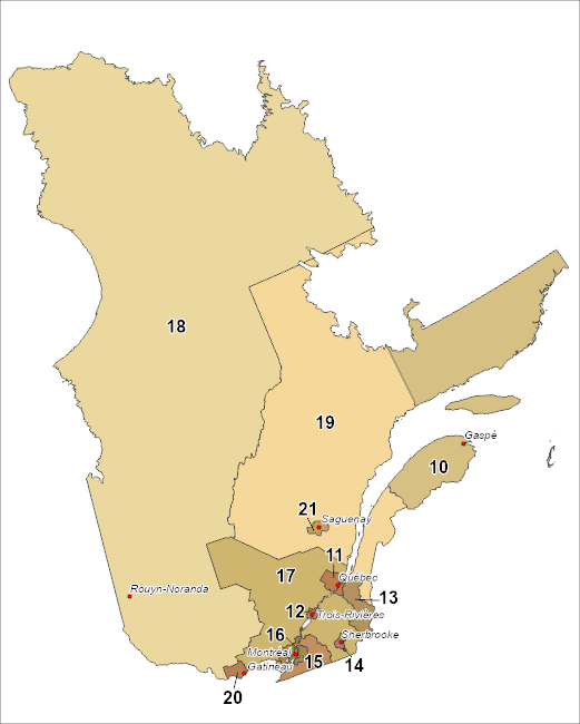 Map Of Québec Regions Quebec's Ei Economic Regions - Canada.ca